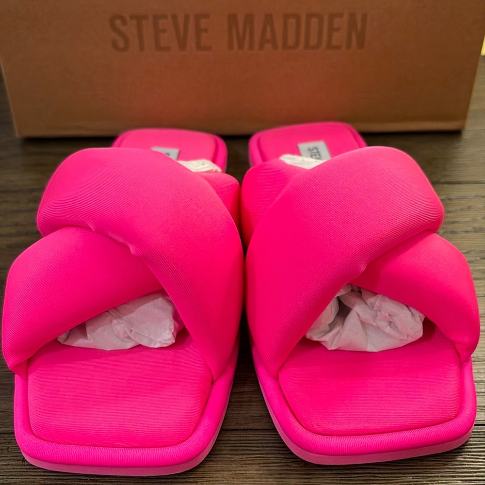 NIB [Steve Madden] Dixie Slip-On Square Toe Slide Sandals in Pink Women's Sz 6 - Picture 5 of 12